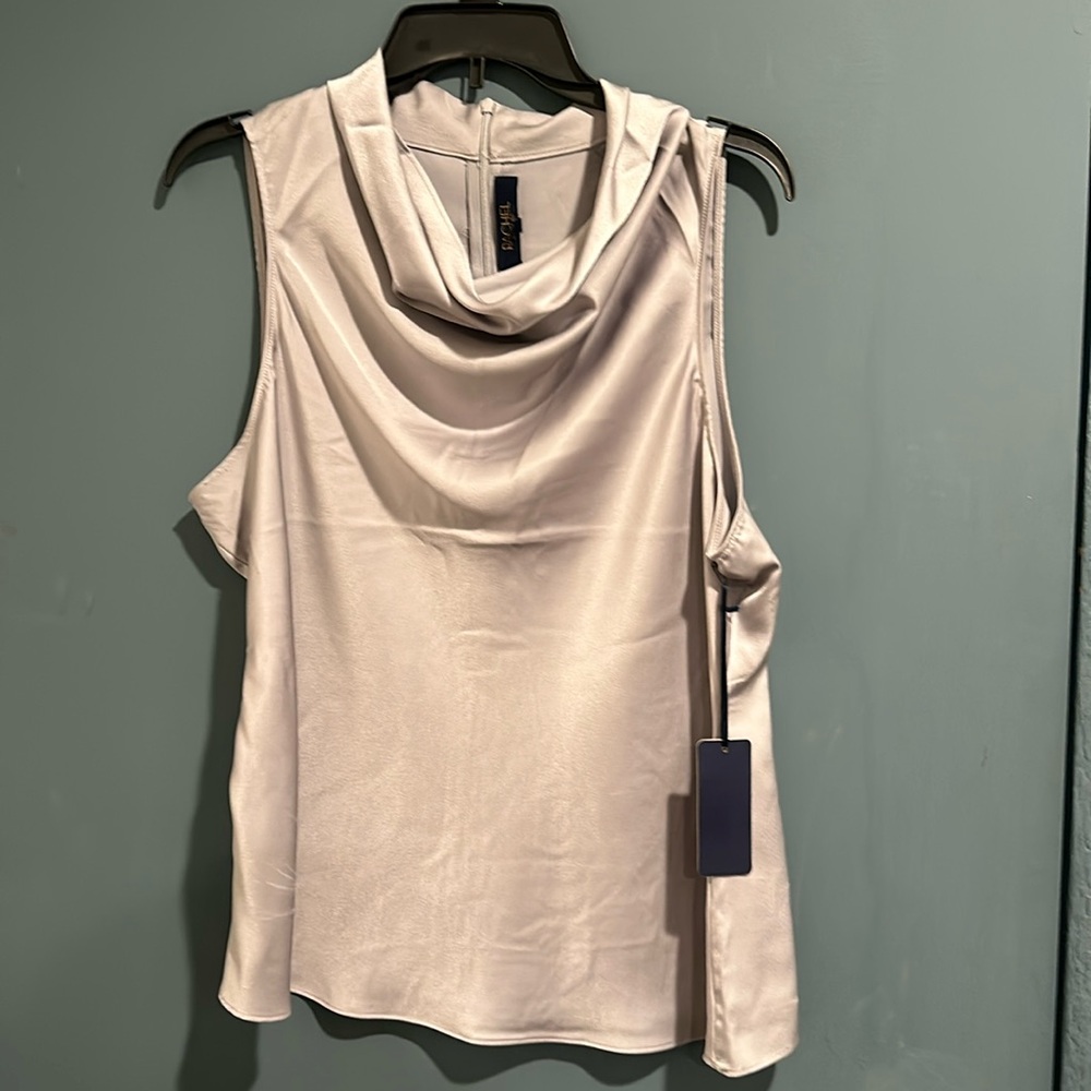 RACHEL Rachel Roy Silver Shiny Sleeveless Blouse